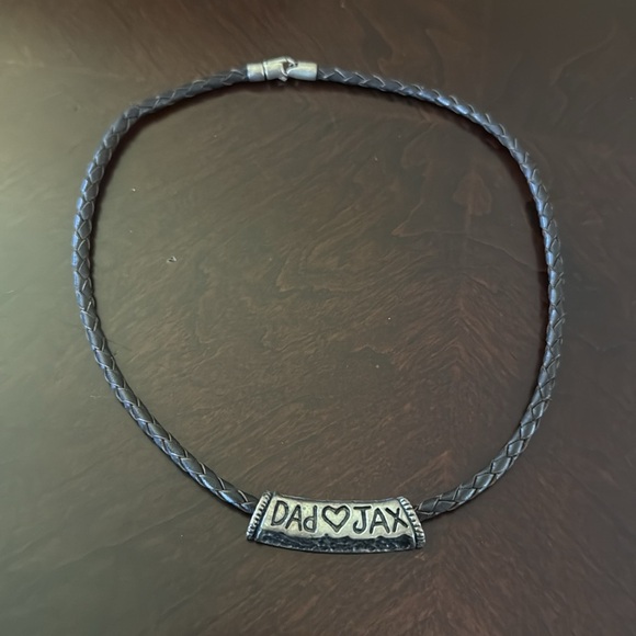 Men’s leather braided necklace brown with 
“Dad❤️JAX” pendant - Picture 1 of 12